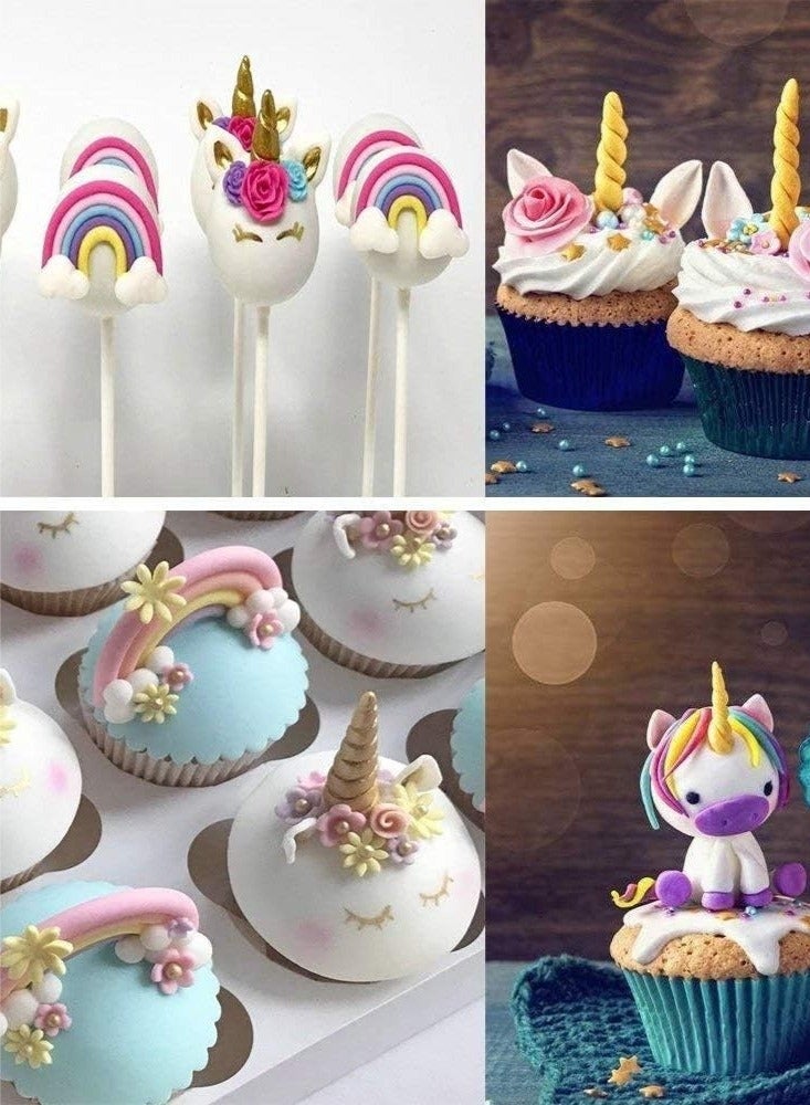 Bukela Mini Silicone Mold for Cupcake DIY Decorations Unicorn Ears Horn Rainbow Flowers Silicone Fondant Mold Set Cupcake Toppers Chocolate Mold for Unicorn Theme Party or Kids Birthday Party - Image 5