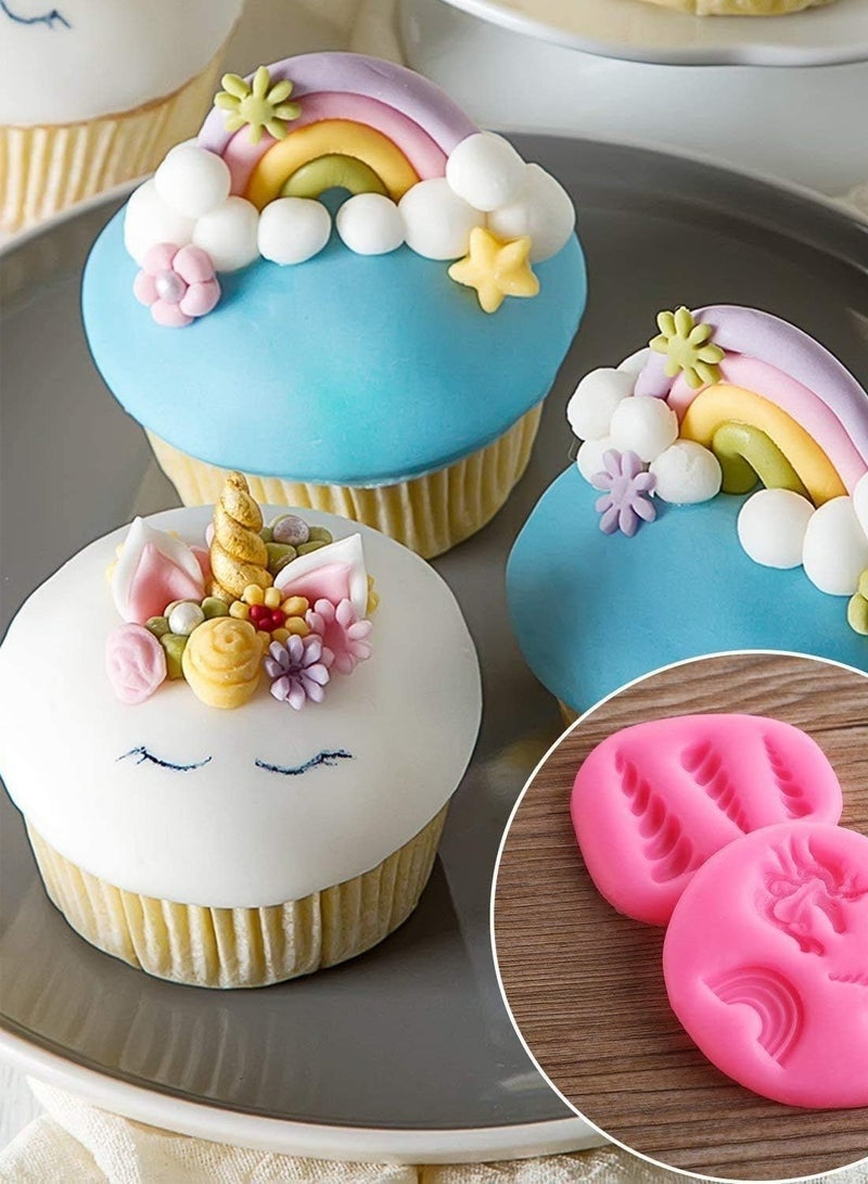 Bukela Mini Silicone Mold for Cupcake DIY Decorations Unicorn Ears Horn Rainbow Flowers Silicone Fondant Mold Set Cupcake Toppers Chocolate Mold for Unicorn Theme Party or Kids Birthday Party - Image 4