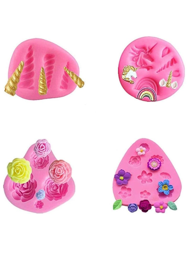 Bukela Mini Silicone Mold for Cupcake DIY Decorations Unicorn Ears Horn Rainbow Flowers Silicone Fondant Mold Set Cupcake Toppers Chocolate Mold for Unicorn Theme Party or Kids Birthday Party - Image 2