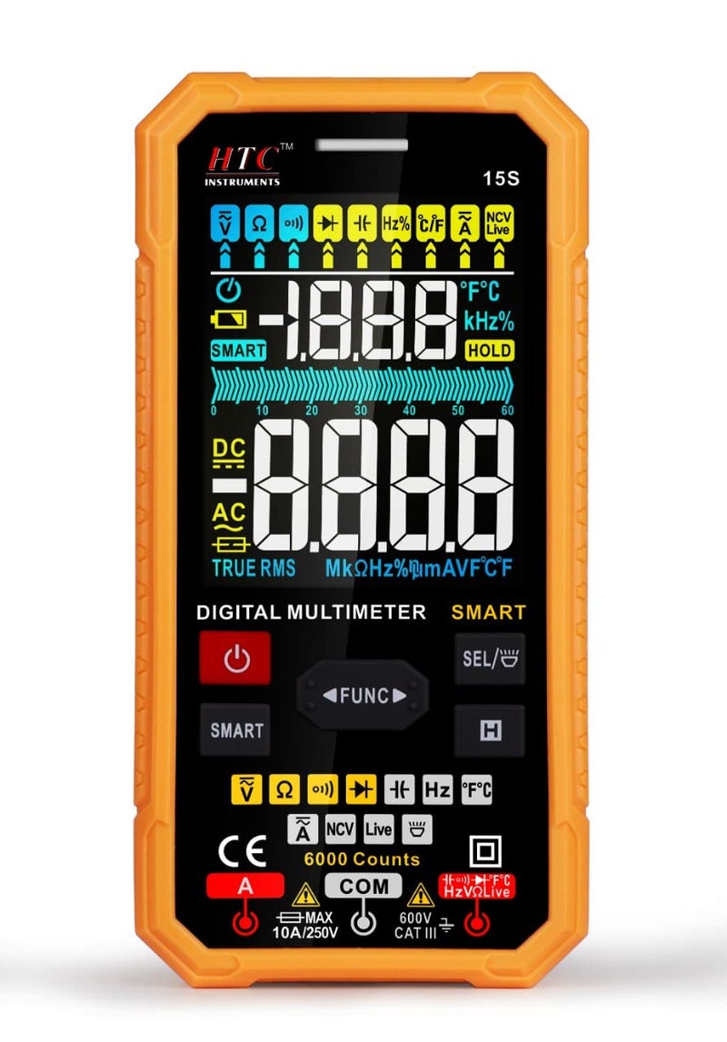 HTC Digital Multimeter Smart 600 V Auto Select 3 Digit 6000 Count True RMS with Colour Display with Temperature Testing Model 15s By Skyking  - Image 1