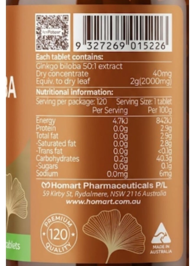 SPRING Ginkgo Biloba from Australia, 120 tablets for brain health and mental activity - Image 4