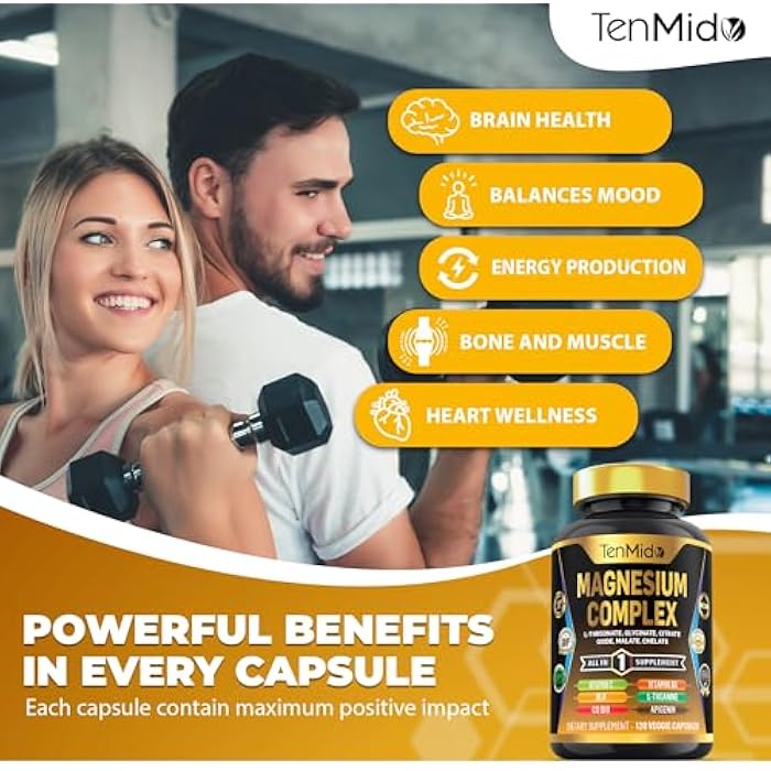 Tenmido Magnesium Complex Supplement - 6 Types of Magnesium Glycinate, L-Threonate, Citrate, Oxide, Malate, Chelate - Combine with ALA, CoQ10, L-Theanine, Apigenin & More - 120 Capsules - Image 5