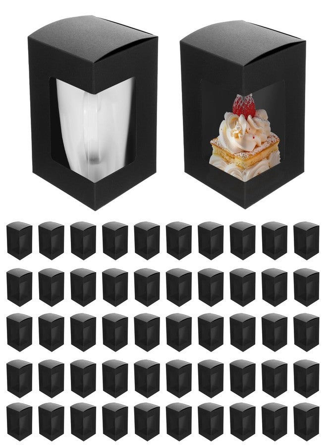 Tobeelec 50 Pcs Black Mug Boxes for Gifts, Coffee Mug Gift Box for Blanks Sublimation Mugs Packaging Transparent Ceramic Coffee Cups Gift Box, Decorative Party Favor Gift Packaging Box with Lid (Black) - Image 1
