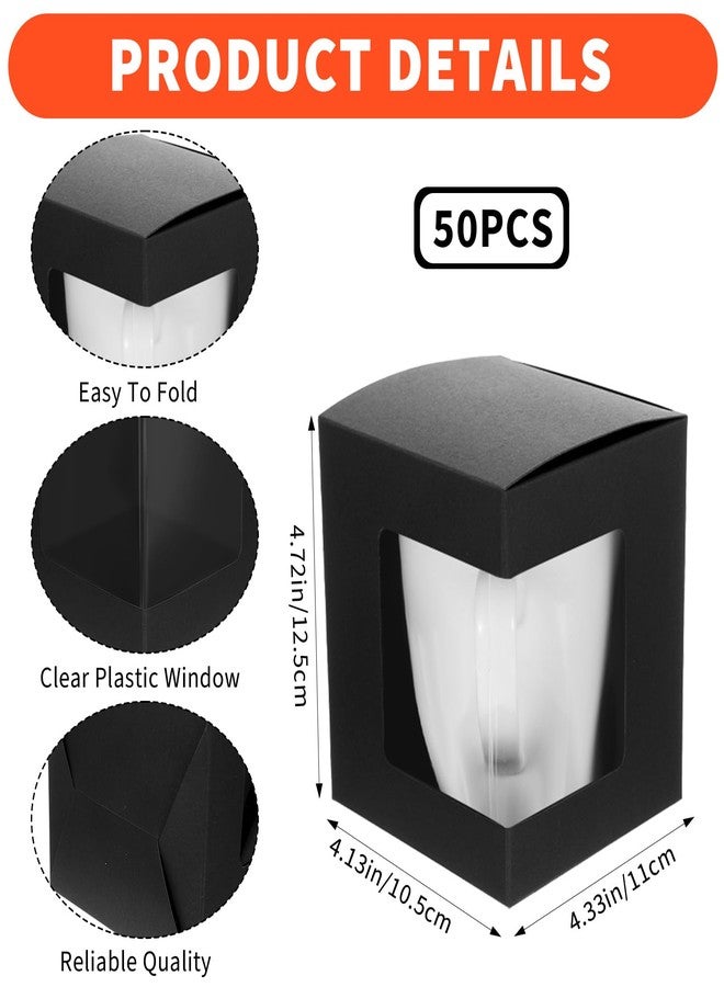 Tobeelec 50 Pcs Black Mug Boxes for Gifts, Coffee Mug Gift Box for Blanks Sublimation Mugs Packaging Transparent Ceramic Coffee Cups Gift Box, Decorative Party Favor Gift Packaging Box with Lid (Black) - Image 2