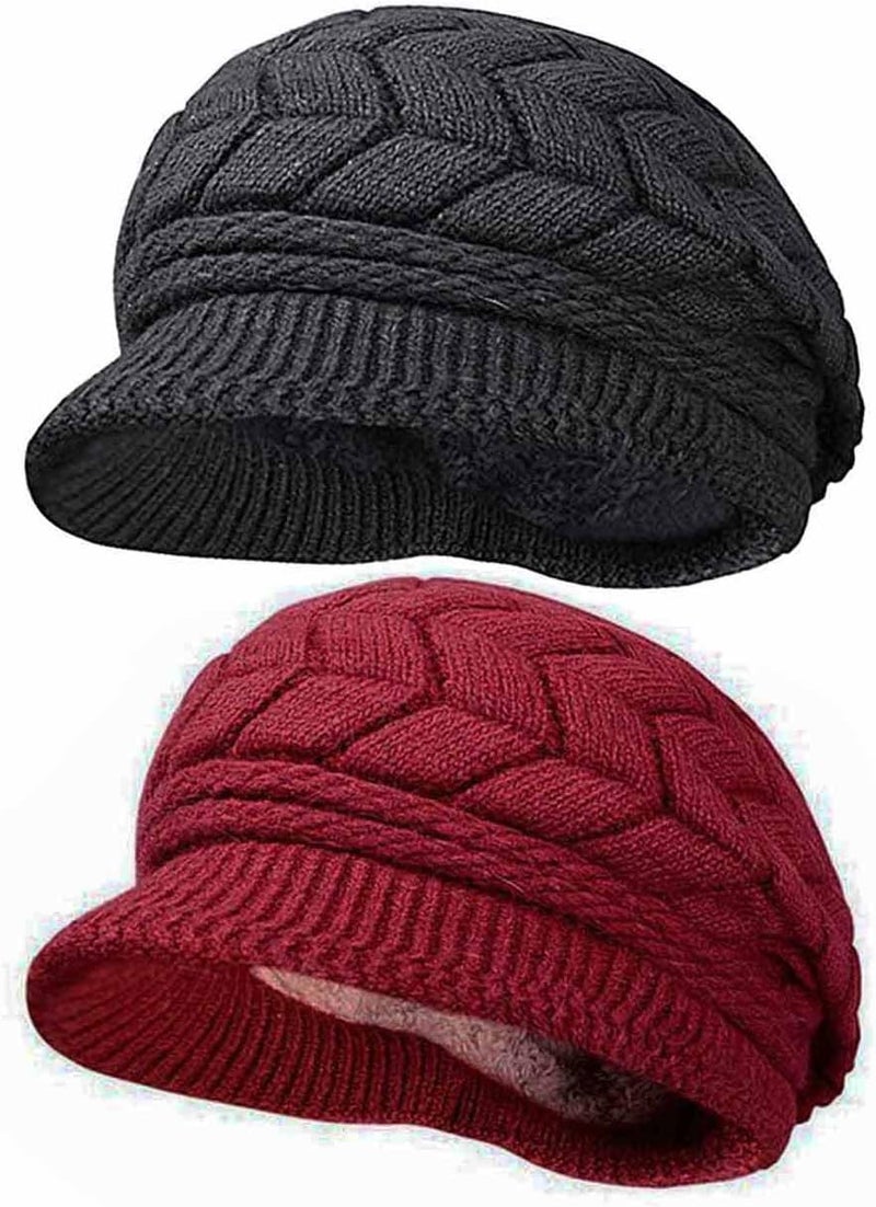 HINDAWI Women Winter Warm Knit Hat Wool Snow Ski Caps with Visor - Image 2