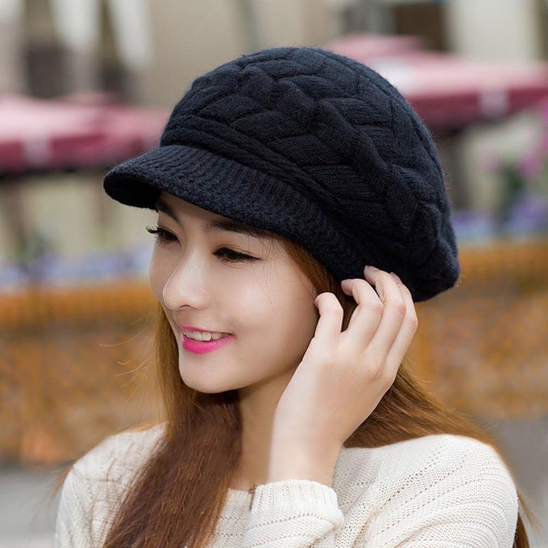 HINDAWI Women Winter Warm Knit Hat Wool Snow Ski Caps with Visor - Image 4
