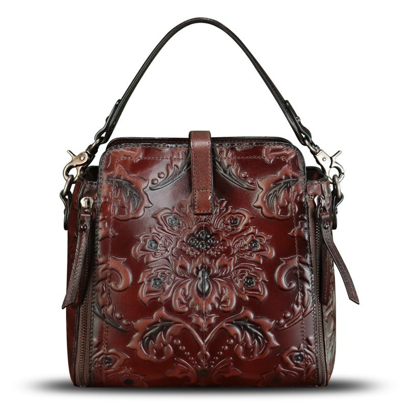 LRTO Genuine Leather Purses and Handbags for Women Retro Embossed Crossbody Shoulder Bag Satchel Pouches (Coffee) - Image 3