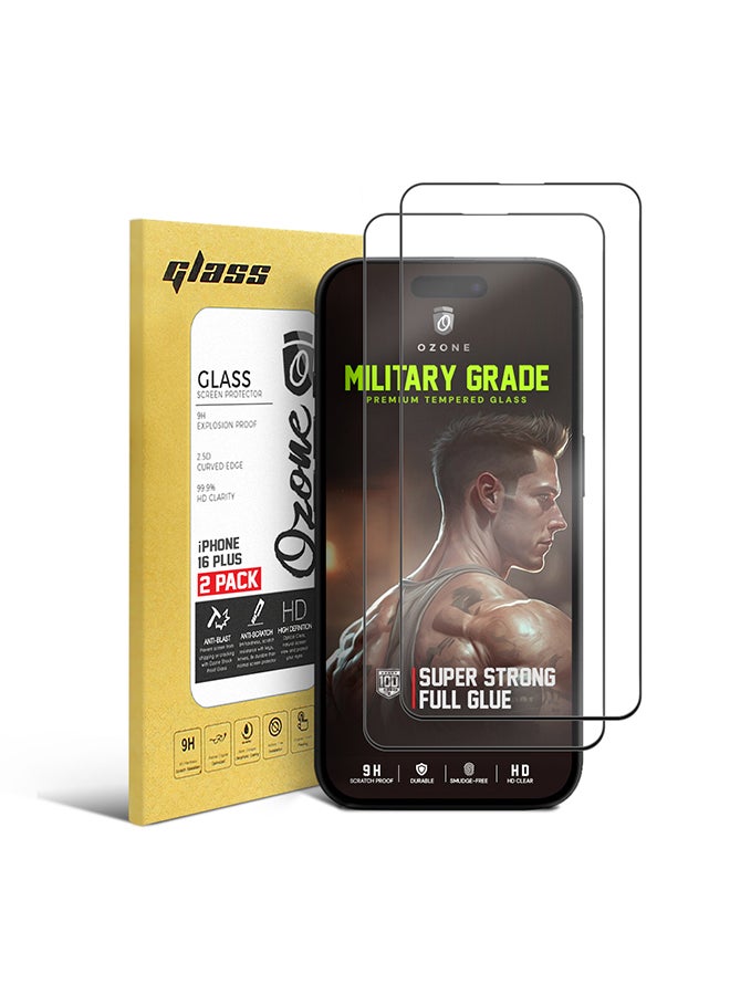 O Ozone 2 Pack Full Coverage Tempered Glass for iPhone 16 Plus Screen Protector, 9H Hardness Black Edge Tempered Glass Film HD Clear Screen Guard - Image 1
