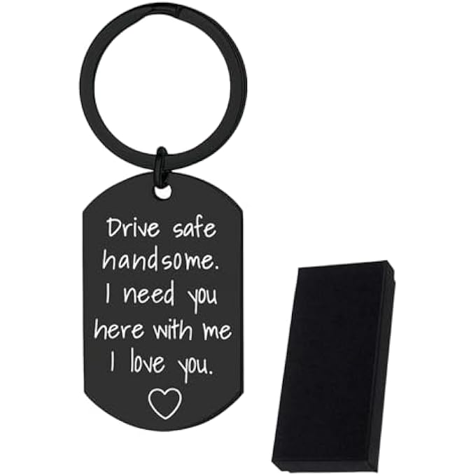 CAR KEYCHAIN WITH A BOX GIFT FOR MEN, DAD, SON | STAINLESS STEEL KEYCHAIN | ANNIVERSARY, BIRTHDAY, VALENTINE'S DAY PRESENT | ENGRAVED SAFE DRIVING MESSAGE FOR HIM, BOYFRIEND, HUSBAND - Image 1