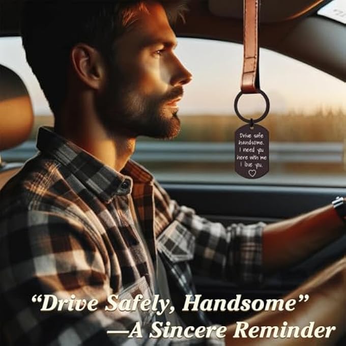 CAR KEYCHAIN WITH A BOX GIFT FOR MEN, DAD, SON | STAINLESS STEEL KEYCHAIN | ANNIVERSARY, BIRTHDAY, VALENTINE'S DAY PRESENT | ENGRAVED SAFE DRIVING MESSAGE FOR HIM, BOYFRIEND, HUSBAND - Image 5