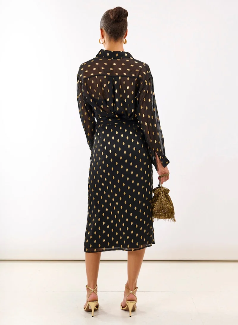 Needs No Label  Black Foil Wrap Midi Co-ord Skirt for Women | Best Price UAE
