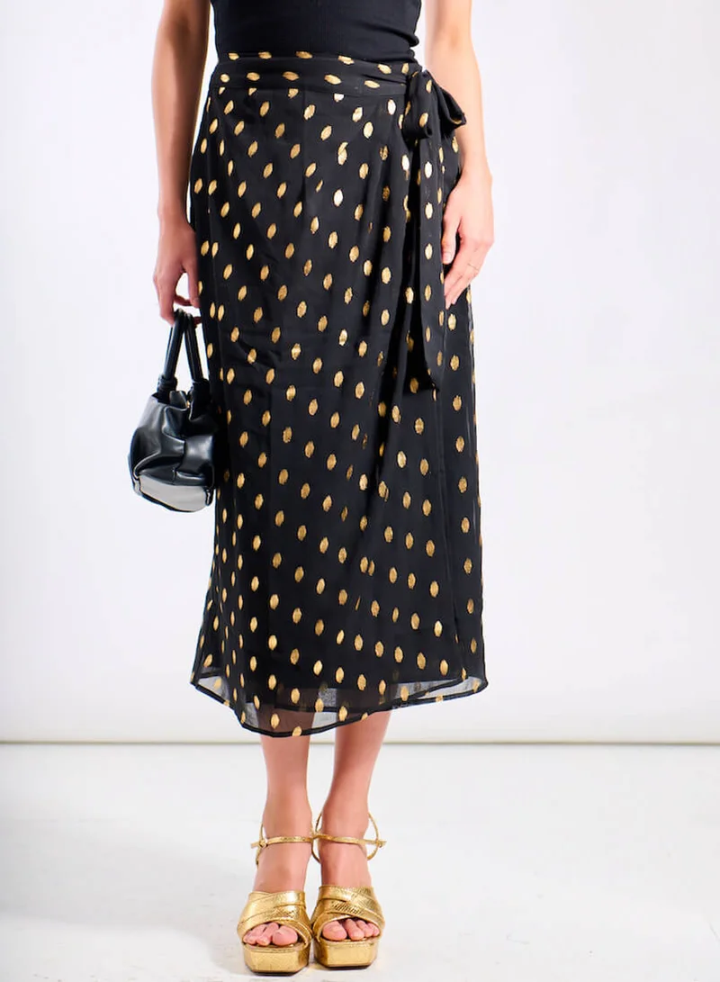 Needs No Label  Black Foil Wrap Midi Co-ord Skirt for Women | Best Price UAE