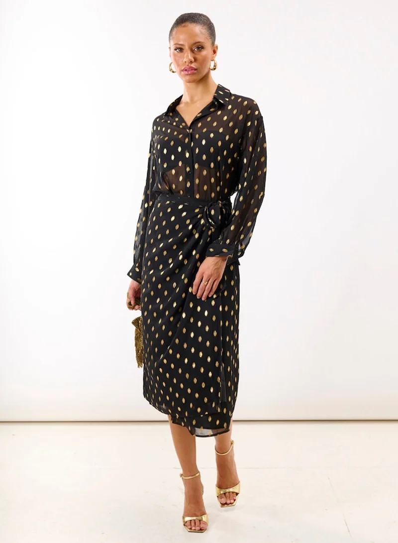 Needs No Label  Black Foil Wrap Midi Co-ord Skirt for Women | Best Price UAE