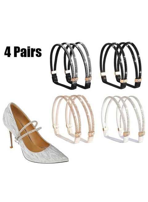 4 Pairs Shiny Shoe Laces for Heels, Detachable Shoe Strap Belt Band for Holding Loose High Heels Elastic High Heels