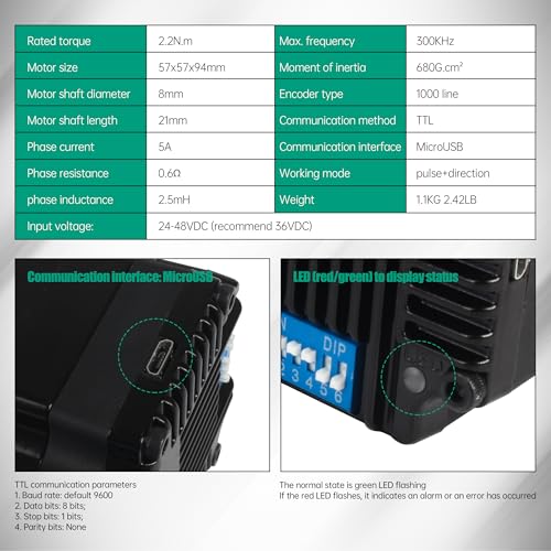 CNCTOPBAOS Integrated Nema23 2.2N.m Closed Loop Stepper Motor Driver, All-in-one 3000RPM 24-60V DC 5A 1000 Line Encoder TTL Multi-Microstep 8mm Shaft 57 Motor for CNC Machine, Industrial Automated - Image 3