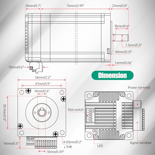 CNCTOPBAOS Integrated Nema23 2.2N.m Closed Loop Stepper Motor Driver, All-in-one 3000RPM 24-60V DC 5A 1000 Line Encoder TTL Multi-Microstep 8mm Shaft 57 Motor for CNC Machine, Industrial Automated - Image 4