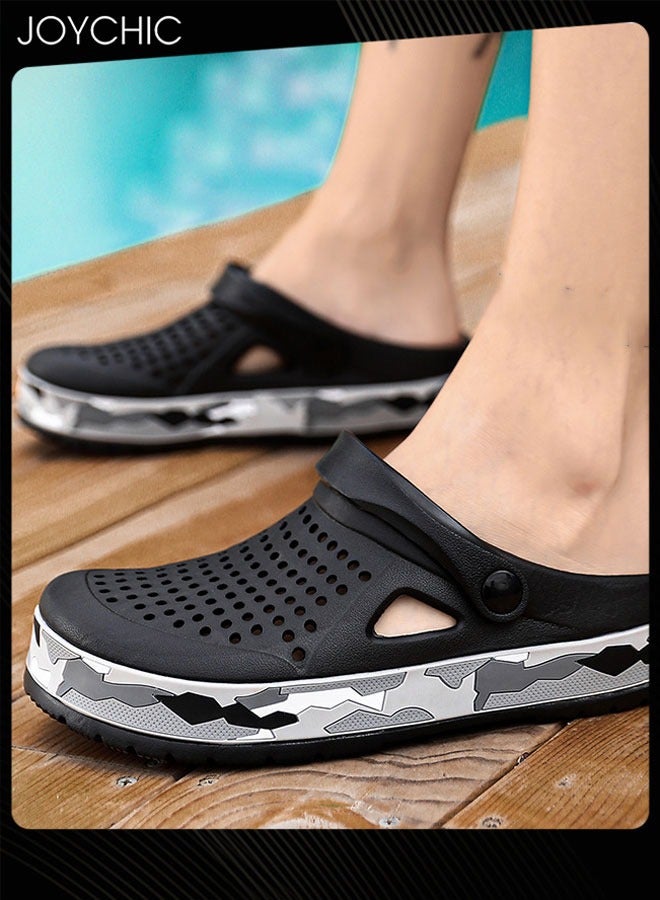 Joychic صنادل رجالية عصرية للاستخدام الخارجي، صنادل مزدوجة الأغراض، مضادة للانزلاق، سريعة الجفاف، صنادل شاطئ صيفية، سوداء اللون - Image 1