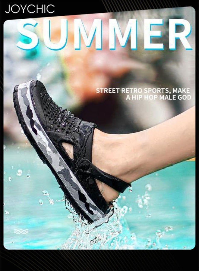 Joychic صنادل رجالية عصرية للاستخدام الخارجي، صنادل مزدوجة الأغراض، مضادة للانزلاق، سريعة الجفاف، صنادل شاطئ صيفية، سوداء اللون - Image 2