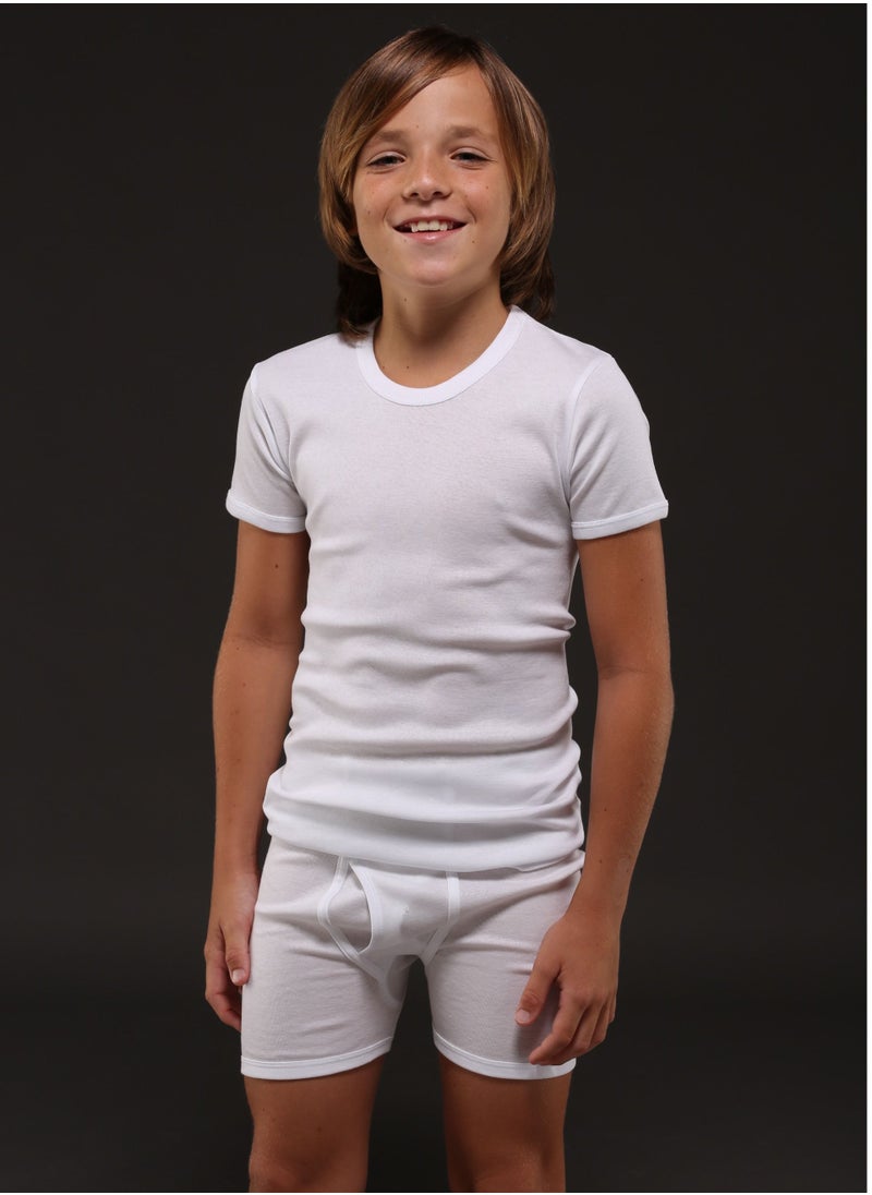 DeloPik EVERYONE, Cotton Boys White Undershirt Round Neck Tshirt and boxer, Boys white Underwear set(pack of 6)(3-4 years)  - Image 1