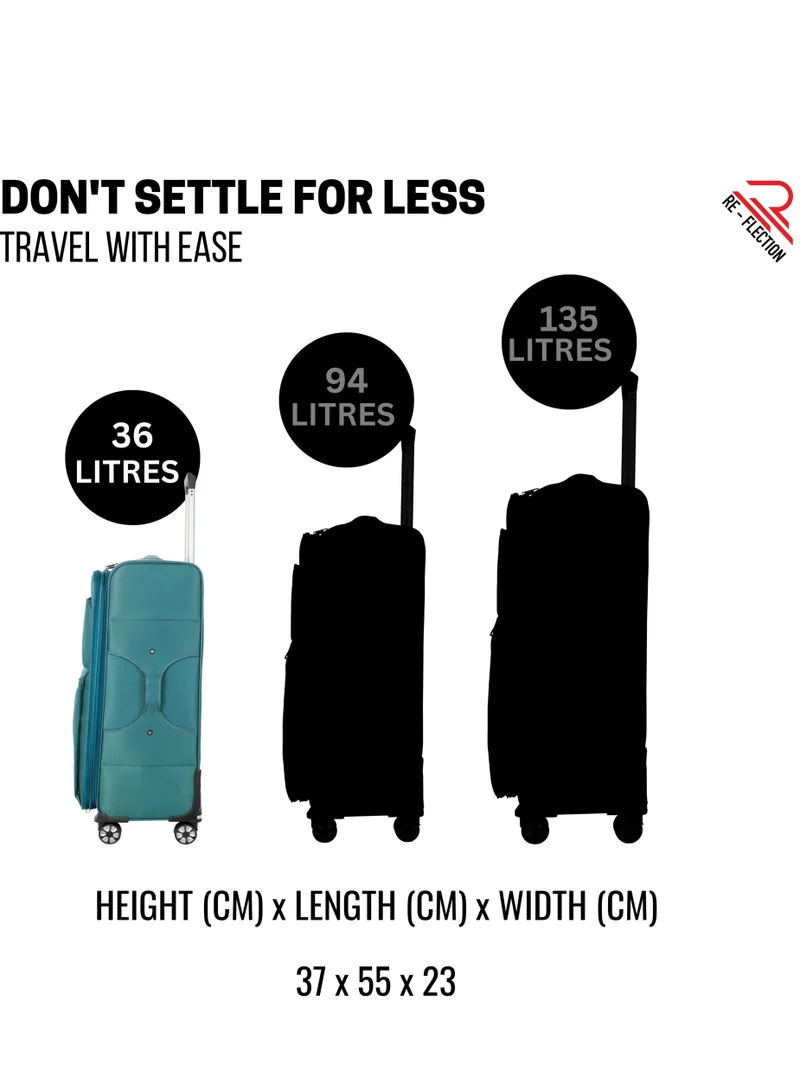 ريفلكشين REFLECTION 20 Inch Voyager Carry-on Suitcase, Lightweight Vertical Series Travel Soft Luggage Trolley with 36L Storage Capacity and 4 Spinner Wheels, Teal Blue