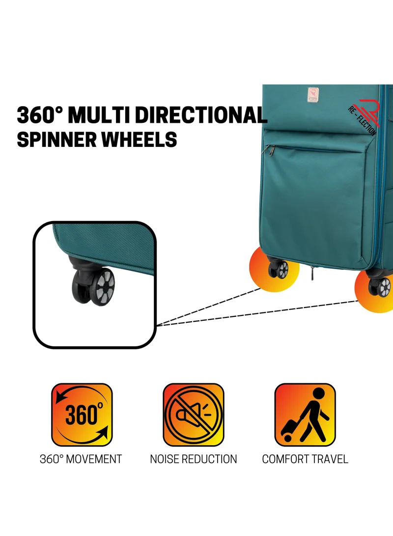 ريفلكشين REFLECTION 20 Inch Voyager Carry-on Suitcase, Lightweight Vertical Series Travel Soft Luggage Trolley with 36L Storage Capacity and 4 Spinner Wheels, Teal Blue