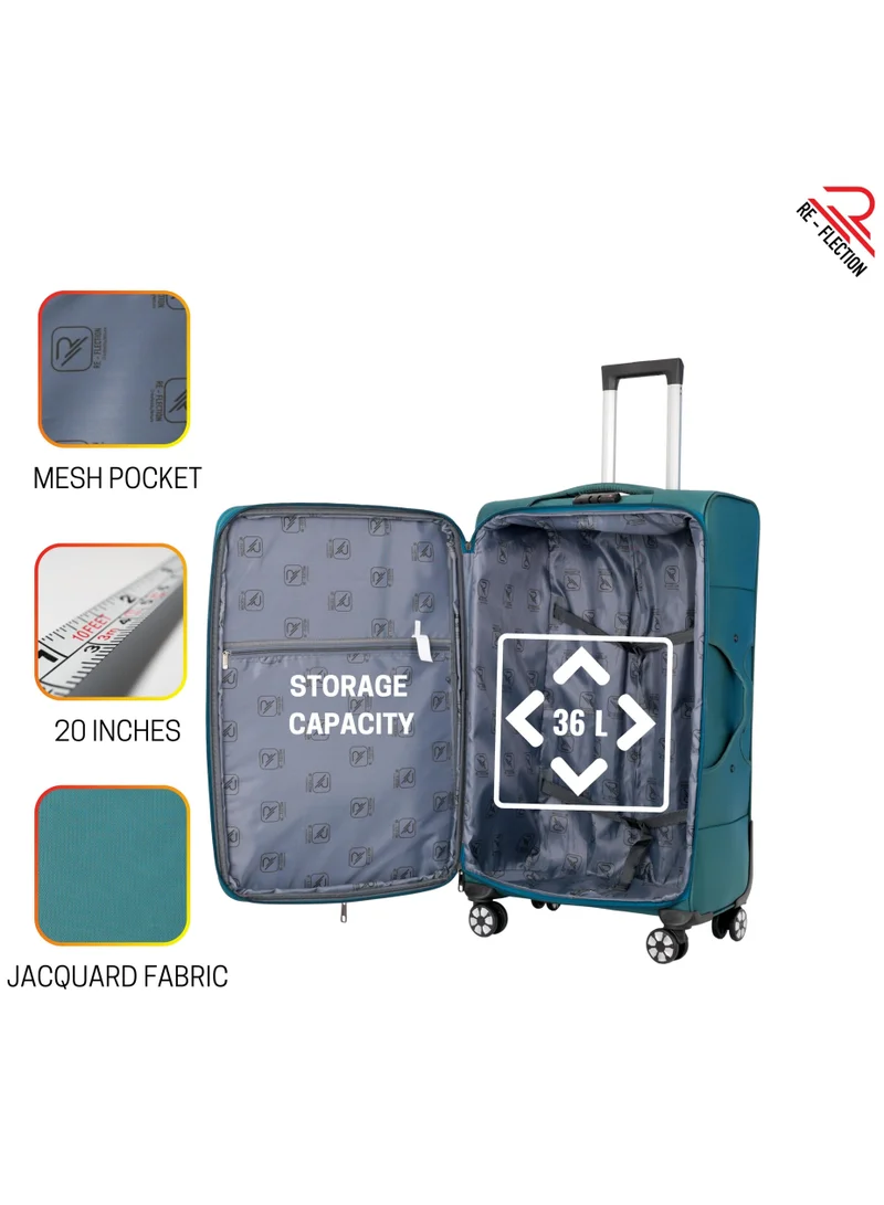 ريفلكشين REFLECTION 20 Inch Voyager Carry-on Suitcase, Lightweight Vertical Series Travel Soft Luggage Trolley with 36L Storage Capacity and 4 Spinner Wheels, Teal Blue