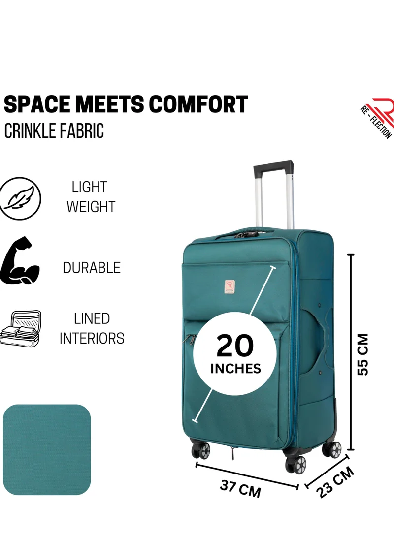 ريفلكشين REFLECTION 20 Inch Voyager Carry-on Suitcase, Lightweight Vertical Series Travel Soft Luggage Trolley with 36L Storage Capacity and 4 Spinner Wheels, Teal Blue