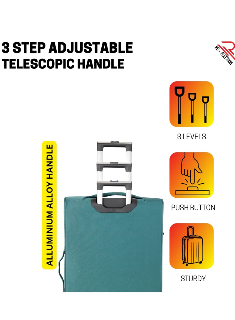 ريفلكشين REFLECTION 20 Inch Voyager Carry-on Suitcase, Lightweight Vertical Series Travel Soft Luggage Trolley with 36L Storage Capacity and 4 Spinner Wheels, Teal Blue
