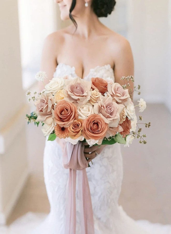 FACINOC Roses Artificial Flowers Bouquet Combo Box Set for DIY Wedding Centerpieces for Table Bridal Baby Shower Party Decorations Fake Silk Floral Arrangements for Home Decor Indoor Peach Pink - Image 2