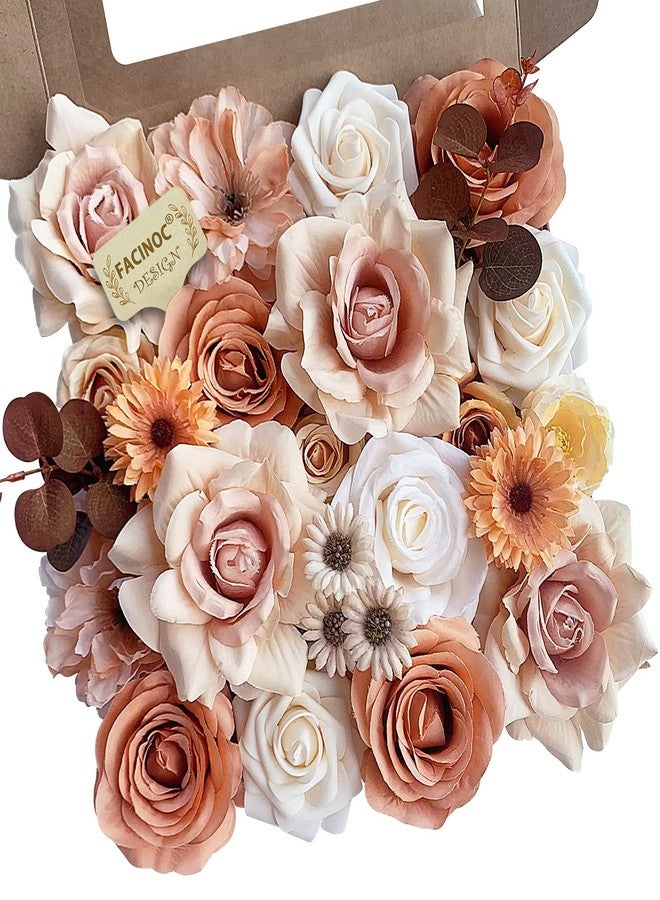FACINOC Roses Artificial Flowers Bouquet Combo Box Set for DIY Wedding Centerpieces for Table Bridal Baby Shower Party Decorations Fake Silk Floral Arrangements for Home Decor Indoor Peach Pink - Image 1