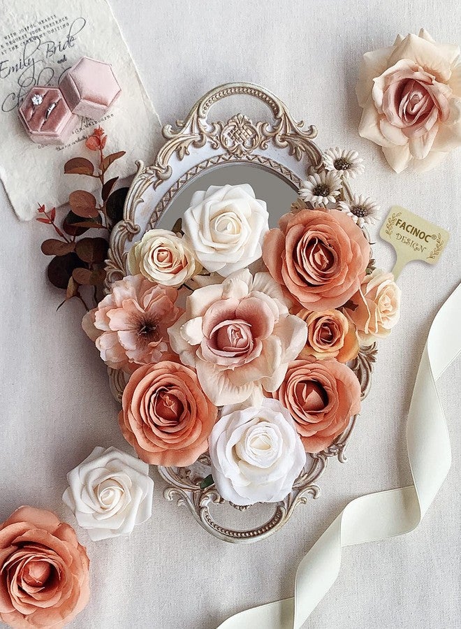 FACINOC Roses Artificial Flowers Bouquet Combo Box Set for DIY Wedding Centerpieces for Table Bridal Baby Shower Party Decorations Fake Silk Floral Arrangements for Home Decor Indoor Peach Pink - Image 4
