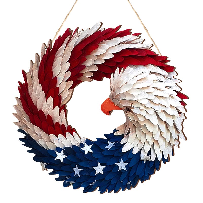 Anglechic 1 Pcs 4th of July Patriotic Door Sign 250th Anniversary Eagle Wreath Decorations Patriotic Door Hanger American Rustic Wooden Plaque for Wall Front Porch Memorial Day Decor - Image 1