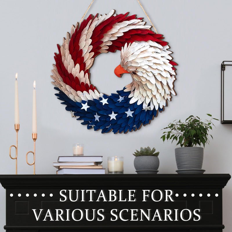 Anglechic 1 Pcs 4th of July Patriotic Door Sign 250th Anniversary Eagle Wreath Decorations Patriotic Door Hanger American Rustic Wooden Plaque for Wall Front Porch Memorial Day Decor - Image 2