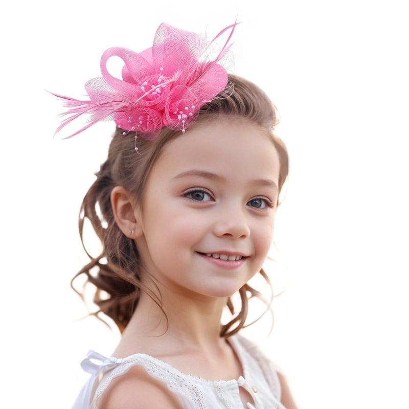 Zinniday Girls Elegant Tea Hat Pink Derby Hats with a Flower for Tea Party Mini Fascinator Hair Clip for Girl Children Kentucky Party 511inch - Image 2