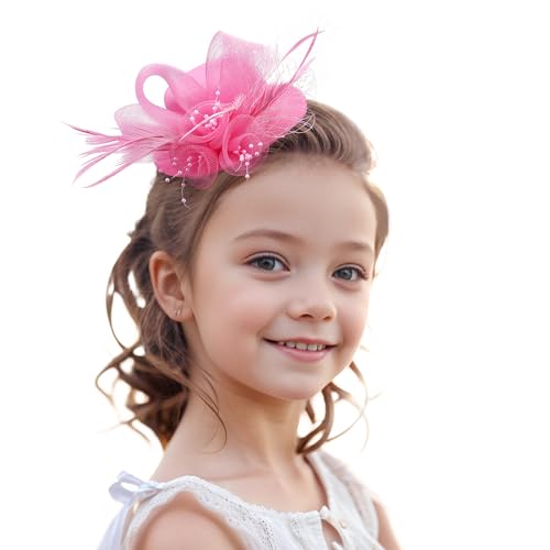 Zinniday Girls Elegant Tea Hat Pink Derby Hats with a Flower for Tea Party Mini Fascinator Hair Clip for Girl Children Kentucky Party 511inch - Image 1