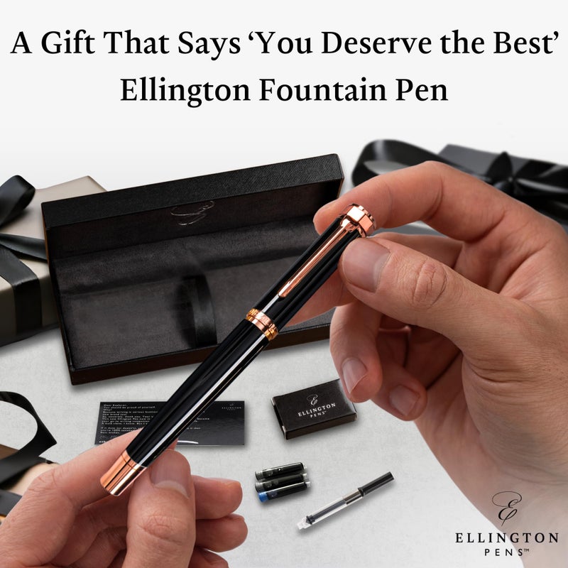 Ellington Pens Luxury Fountain Pen Set - Smooth Fine Nib- Includes 3 Ink Cartridges, Refillable Ink Converter, Gift Box- Fountain Pens For Writing, Calligraphy, Journaling, Sketching (Midnight Rose) - Image 3