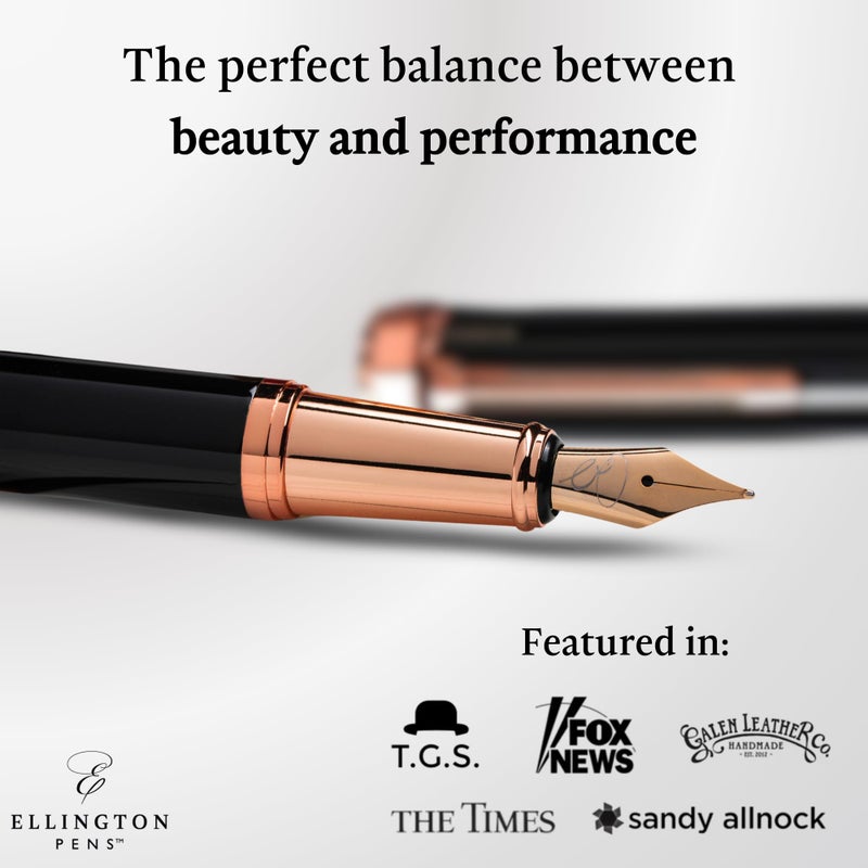 Ellington Pens Luxury Fountain Pen Set - Smooth Fine Nib- Includes 3 Ink Cartridges, Refillable Ink Converter, Gift Box- Fountain Pens For Writing, Calligraphy, Journaling, Sketching (Midnight Rose) - Image 2