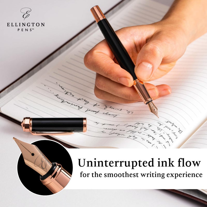 Ellington Pens Luxury Fountain Pen Set - Smooth Fine Nib- Includes 3 Ink Cartridges, Refillable Ink Converter, Gift Box- Fountain Pens For Writing, Calligraphy, Journaling, Sketching (Midnight Rose) - Image 4