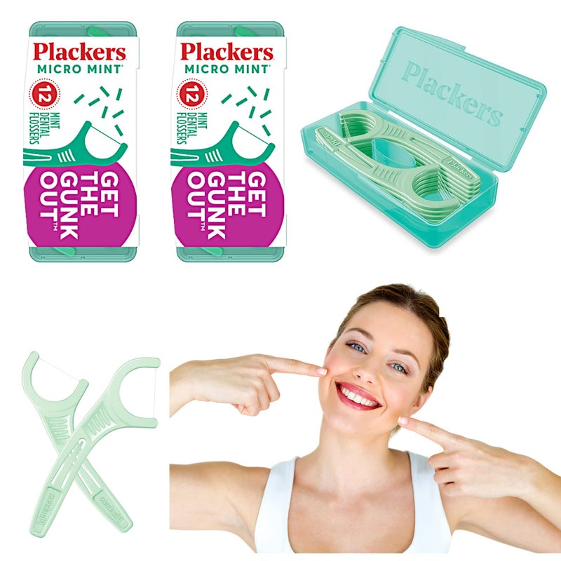 Plackers Micro 12 Counter Flosser with Travel Case Mint 2Pack