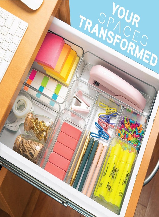 primebox Eight Piecs. Plastic Clear Drawer Organizers for Bathroom, Kitchen, Bedroom, Office Organizer Bins, Storage Trays. Heavy Duty, Stackable 4 Sizes - Image 2