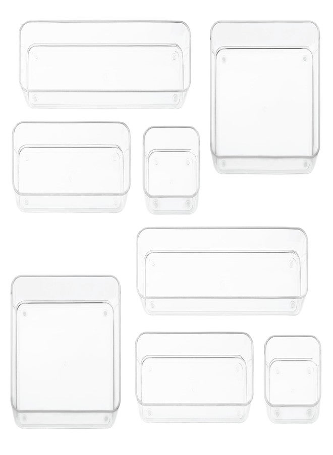 primebox Eight Piecs. Plastic Clear Drawer Organizers for Bathroom, Kitchen, Bedroom, Office Organizer Bins, Storage Trays. Heavy Duty, Stackable 4 Sizes - Image 1