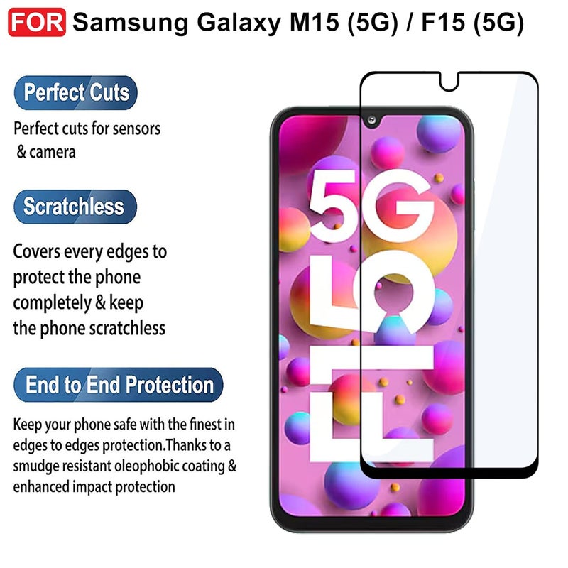 Cedo Tempered Glass for Samsung Galaxy M15 (5G) / F15 (5G) | Screen Protector Full HD Quality Tempered Glass Anti-Scratch Edge to Edge Coverage with Easy Installation Kit (Black) - Image 2