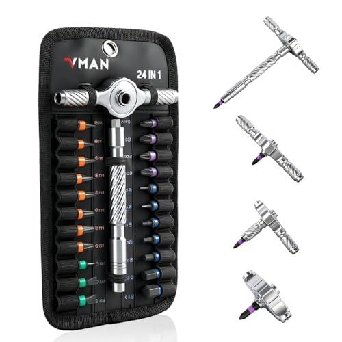 VMAN Ratchet Magnetic Screwdriver Set, 24 in 1 S2 Steel Bits and Head-tail Drive T-Handle, DIY Combination Flexible Shaft for Furniture Assembly, Electrical Appliance Repair, Bicycle Tools - Image 1