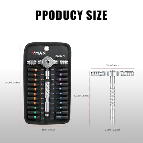 VMAN Ratchet Magnetic Screwdriver Set, 24 in 1 S2 Steel Bits and Head-tail Drive T-Handle, DIY Combination Flexible Shaft for Furniture Assembly, Electrical Appliance Repair, Bicycle Tools - Image 3