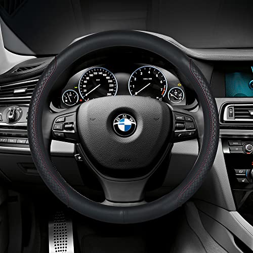 VARGTR Steering Wheel Cover - Microfiber Leather, Classic Embossing, Anti-Slip Breathable, Fit 15 Inch (Black & Red Line) - Image 3