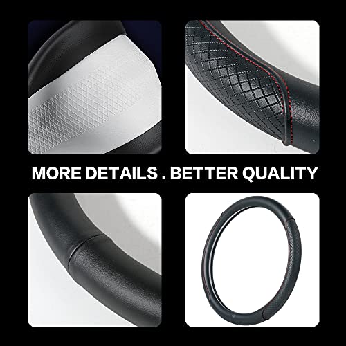 VARGTR Steering Wheel Cover - Microfiber Leather, Classic Embossing, Anti-Slip Breathable, Fit 15 Inch (Black & Red Line) - Image 4