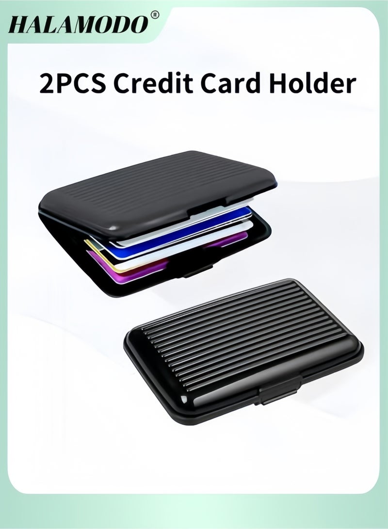 Halamodo 2PCS Credit Card Holder Small RFID Blocking Wallet Business Metal Cards Wallet Mini Aluminum Hard Case Slim ID Card Holders Protector for Women & Men - Image 1