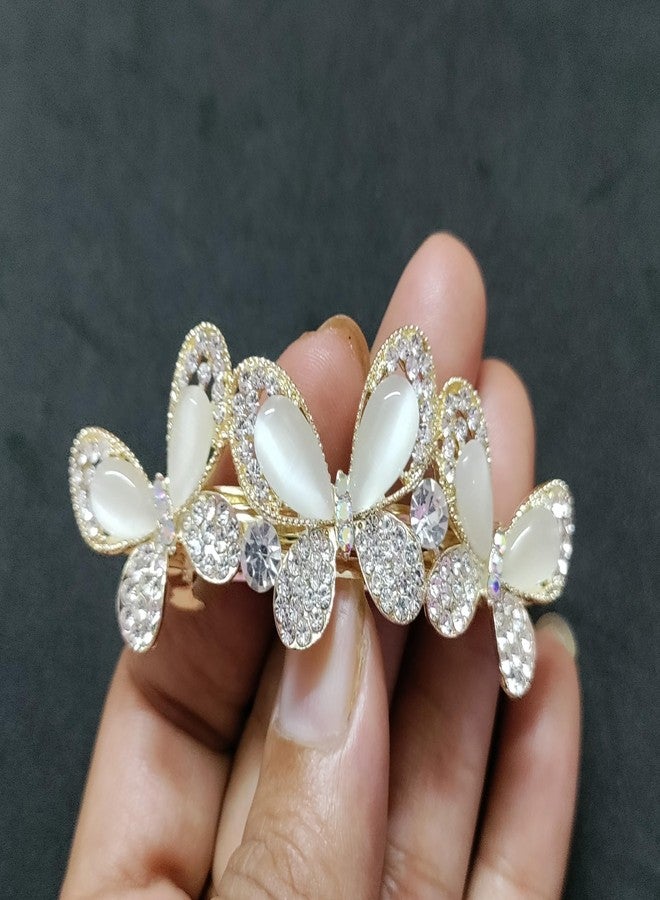 trendsetter مشبك شعر معدني بتصميم فراشة صغيرة من الحجر الذهبي الأبيض من تريندسيتر / مشبك شعر / دبوس خلفي لحفلات الزفاف / إكسسوارات شعر عصرية للفتيات والسيدات (مشبك فرنسي) (عبوة من قطعة واحدة) (التصميم 2) - Image 5