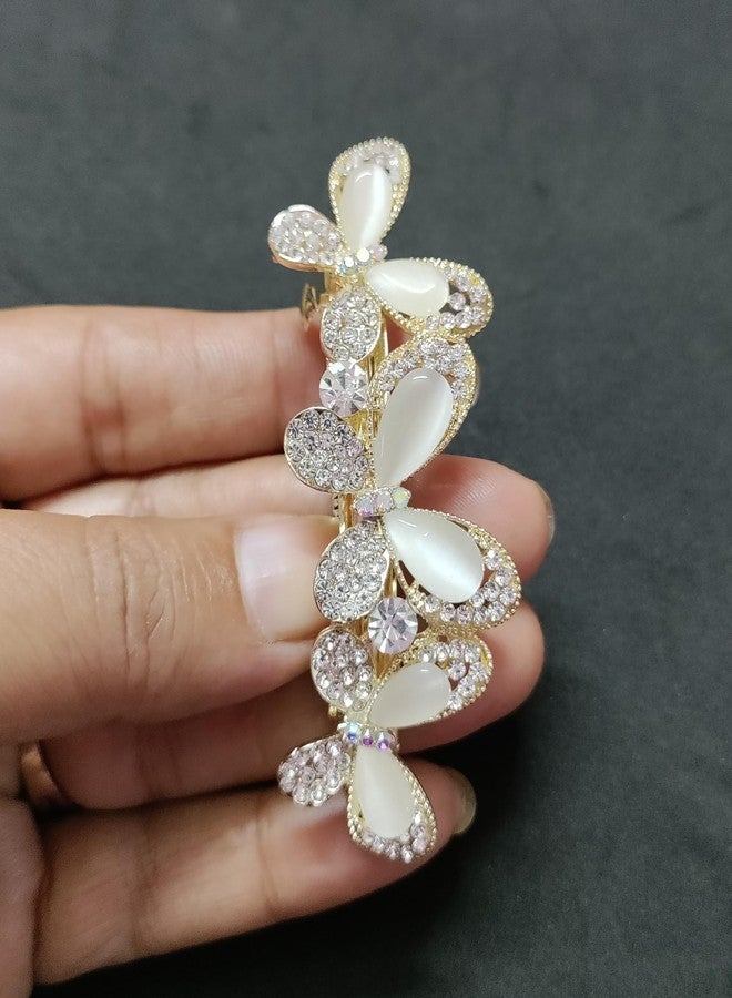 trendsetter مشبك شعر معدني بتصميم فراشة صغيرة من الحجر الذهبي الأبيض من تريندسيتر / مشبك شعر / دبوس خلفي لحفلات الزفاف / إكسسوارات شعر عصرية للفتيات والسيدات (مشبك فرنسي) (عبوة من قطعة واحدة) (التصميم 2) - Image 4