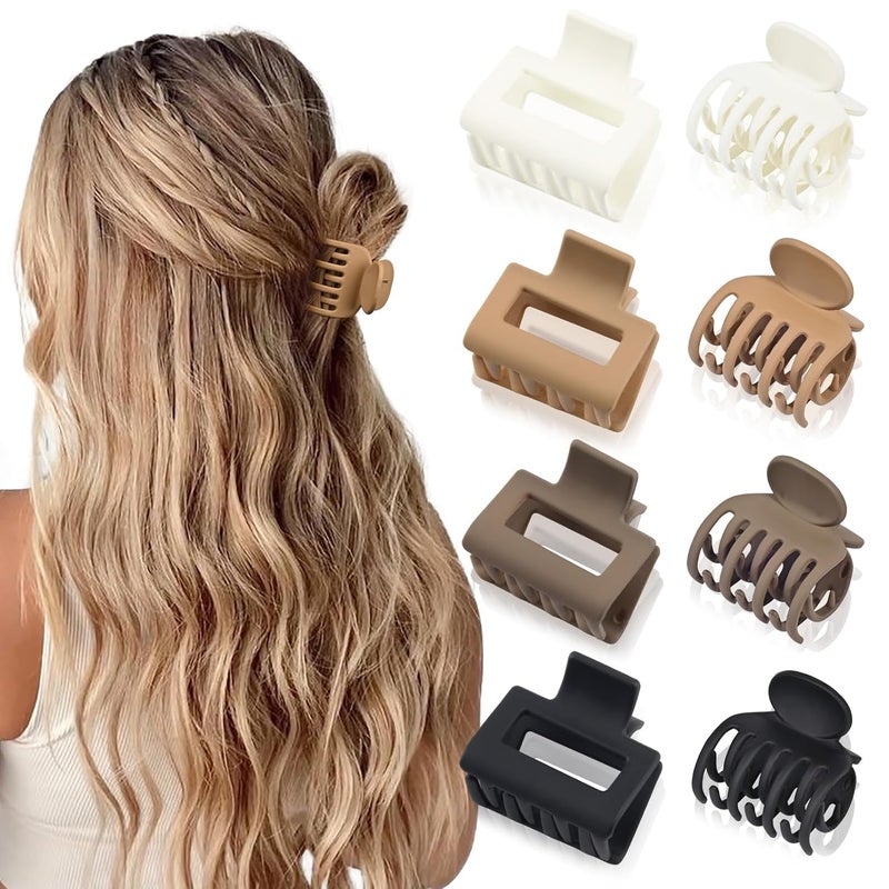 DEEKA 8 Pack Medium Small Hair Clips Set 2 Rectangle and 16 Double Row Teeth Hair Claw Clips for Thin Short Hair Matte Hair Clips Hair Accessories for Women Girls